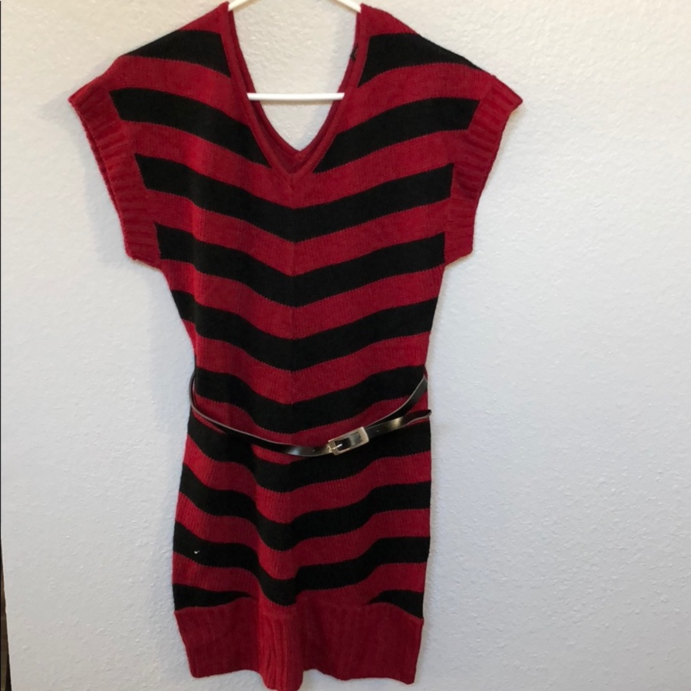 Belted red sweater dress holidays